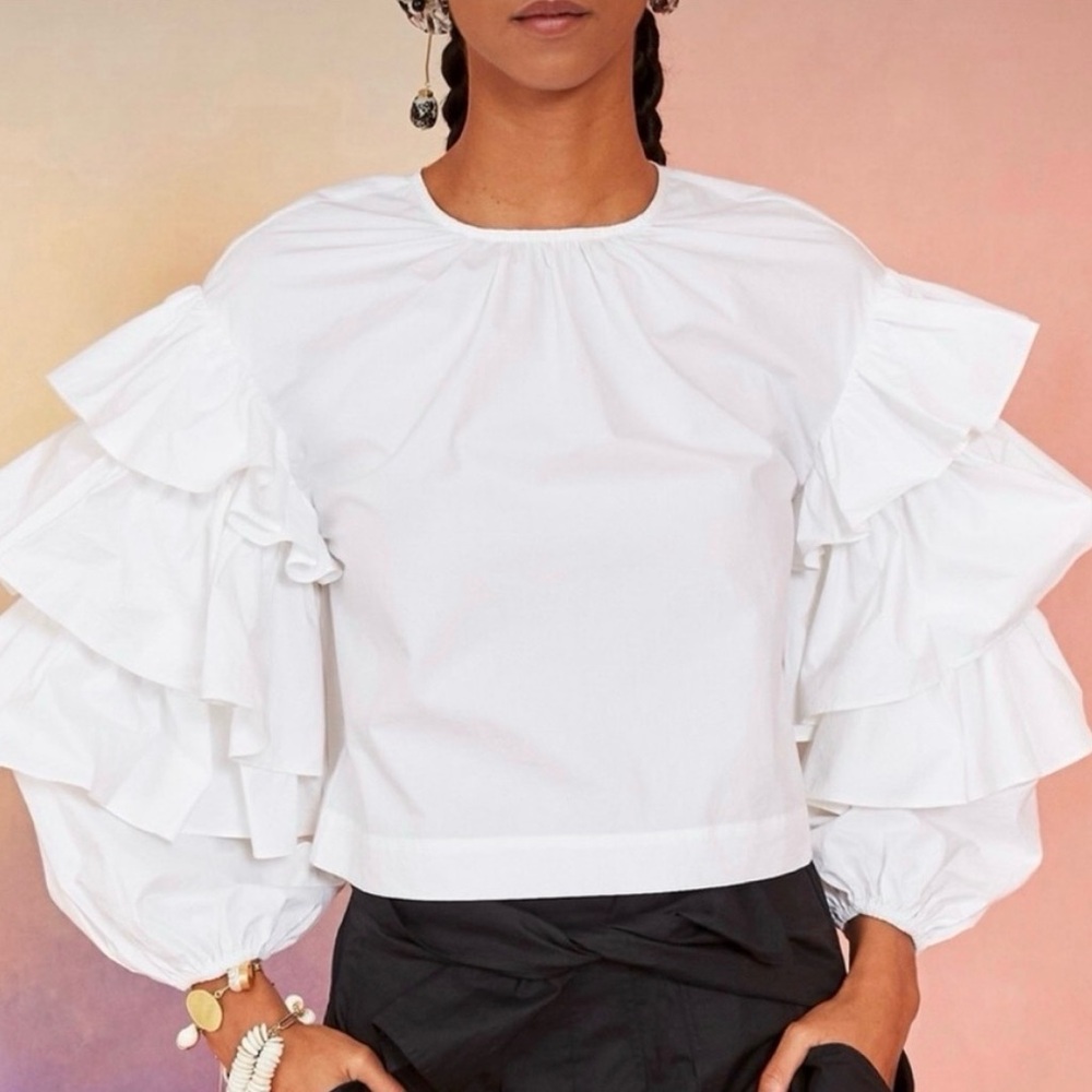 Ulla Johnson Tulia Size 2 Elegant White Ruffle Blouse